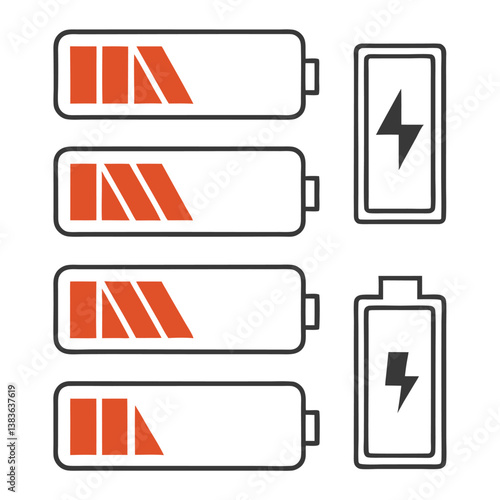 Low Battery Icons with Charging Symbol – Power Level Indicator Set