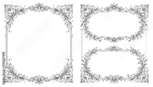 Set of Vintage Floral Frame Templates – Elegant Calligraphic Ornaments on White