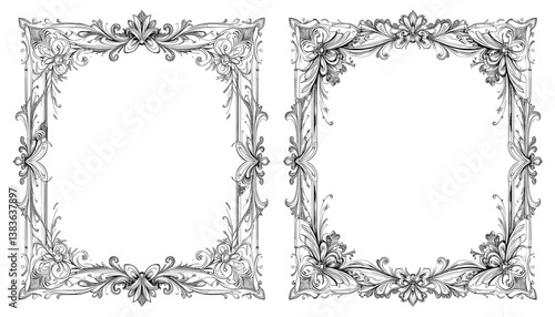 Set of Vintage Floral Frame Templates – Elegant Calligraphic Ornaments on White