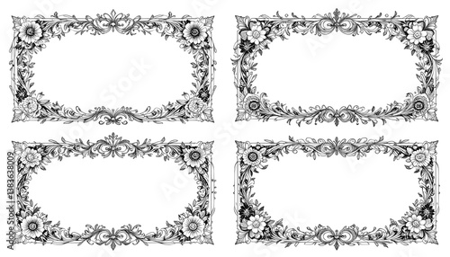 Set of Vintage Floral Frame Templates – Elegant Calligraphic Ornaments on White