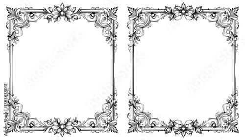 Set of Vintage Floral Frame Templates – Elegant Calligraphic Ornaments on White