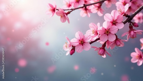 Intricate sakura branch pattern, full bloom, vibrant pink hues , cherry pattern, pink flowers, nature