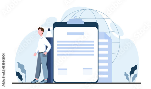 Businessman with clipboard concept.. Vector illustration
