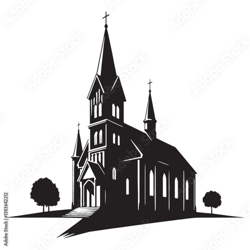 Tableau sur toile Imposing Cathedral silhouette, reflecting the architectural magnificence of a sa