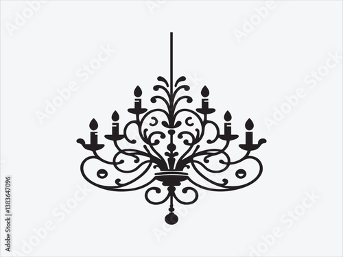 Elegant Chandelier Silhouette with Ornate Vintage Design for Luxurious and Classic Decor