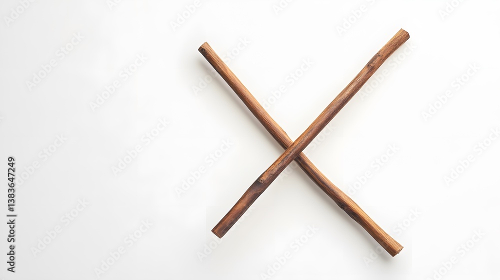 Minimalist Composition of Two Wooden Sticks on White Background for Creative Projects Minimalist Composition of Two Wooden Sticks on White Background for Creative Projects