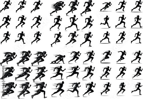 Dynamic Runner Silhouette Set | Fitness, Sports, and Marathon Training Illustration Dynamic Runner Silhouette Set | Running Pose and Athlete Motion Vector Collection