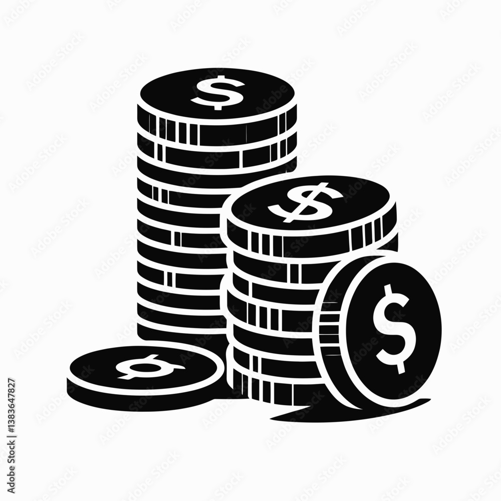 very simple flat and minimalist Coin Pile silhouette in black on a white background