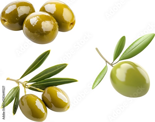 green olives on white background
