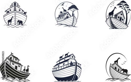 Noah's ark various silhouette vector design