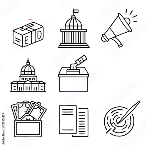 Politics and Government Line Icons – Voting, Elections, Democracy, Law, Campaign

