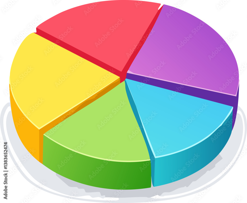 Fototapeta premium A beautifully designed, colorful pie chart featuring five distinct slices, each with its own vibrant color, representing different data segments
