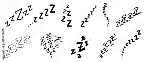 Sleep zzzz doodle symbol set. Sleepy dream icon. Doodle comic sketch style vector illustration. 