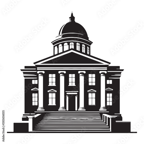 Majestic Courthouse silhouette, a towering representation of justice and order – Courthouse illustration – Courthouse vector – Judicial architecture silhouette

