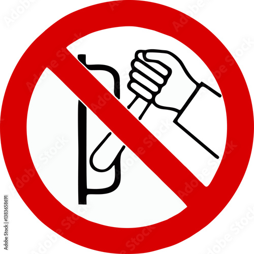 a hand pulling a fire alarm lever, meaning pulling is prohibited