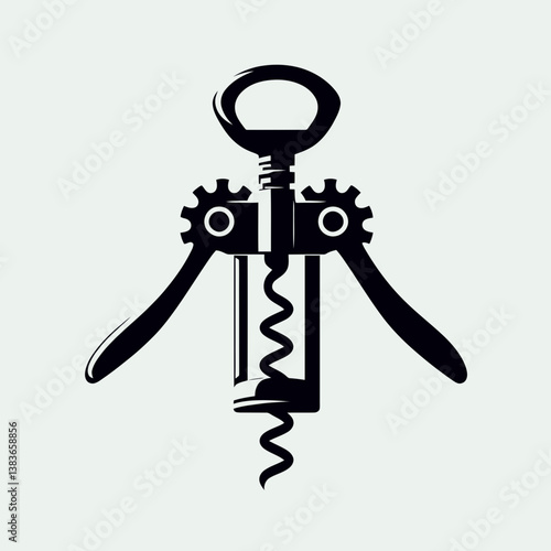very simple flat and minimalist Corkscrew Wine Opener silhouette in black on a white background