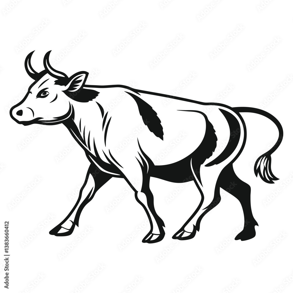 Fototapeta premium Black Cow silhouette vector icon set isolated on white background.