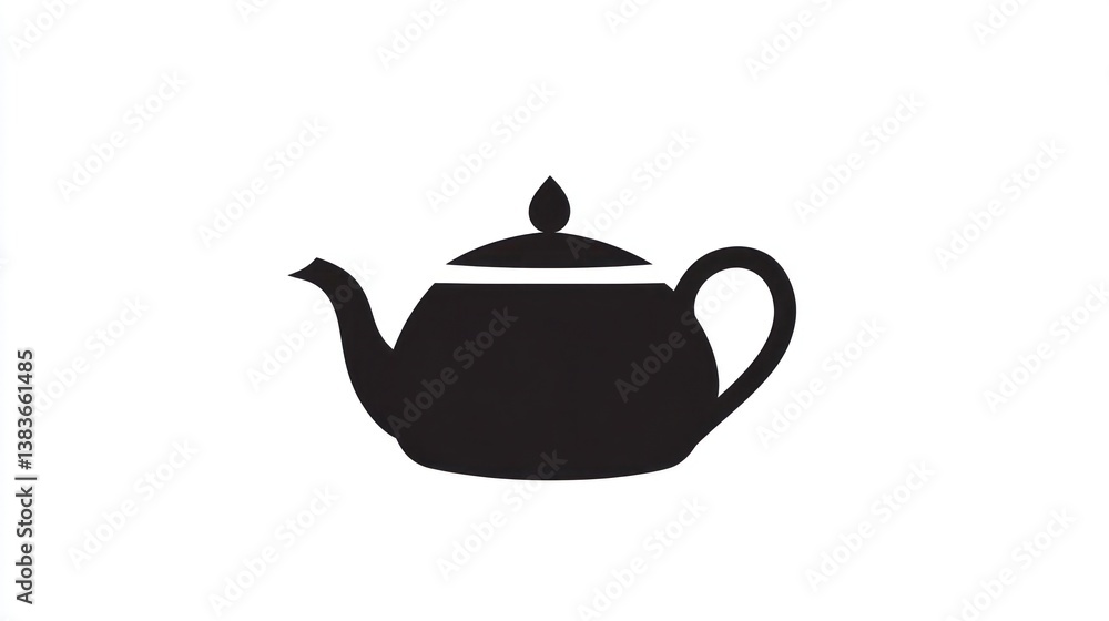 Simple black teapot icon; kitchen utensil; white background; tea brewing Simple black teapot icon; kitchen utensil; white background; tea brewing