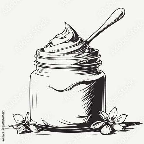 dessert with cream in a jar sketch illustration