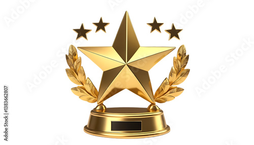 Gold five star rating trophy success award png