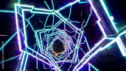Abstract Neon Tunnel with Futuristic Lines and Glowing Effects in Dark Background