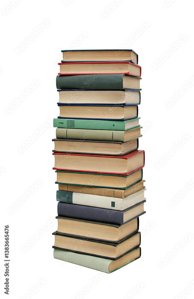 Stack of books with various colored covers, isolated on a transparent background. PNG image showcasing education, knowledge, and reading. Represents learning and literature Stack of books with various colored covers, isolated on a transparent background. PNG image showcasing education, knowledge, and reading. Represents learning and literature