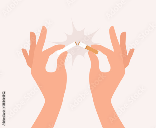Female hands breaking a cigarette in half, vector illustration in flat style