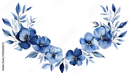 Blue Watercolor Floral Isolated on Transparent Background