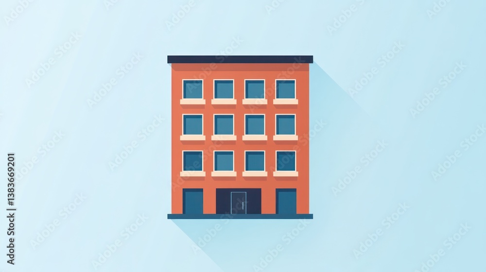 Obraz premium Orange Office Building, City, Minimalist Illustration