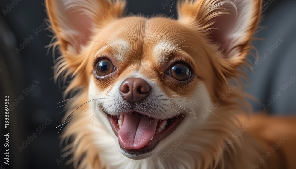 Close-Up Portrait of a Happy Chihuahua with Brown and White Fur Close-Up Portrait of a Happy Chihuahua with Brown and White Fur