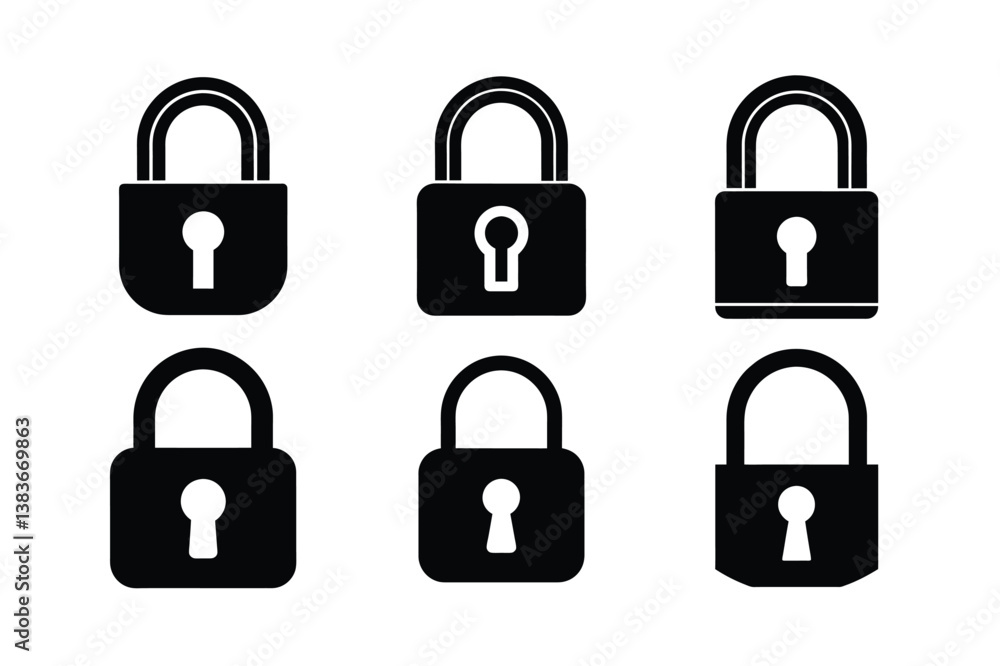 Set of Black Padlock Icons – Security Lock Symbols for Digital Protection
Set of Black Padlock Icons – Security Lock Symbols for Digital Protection