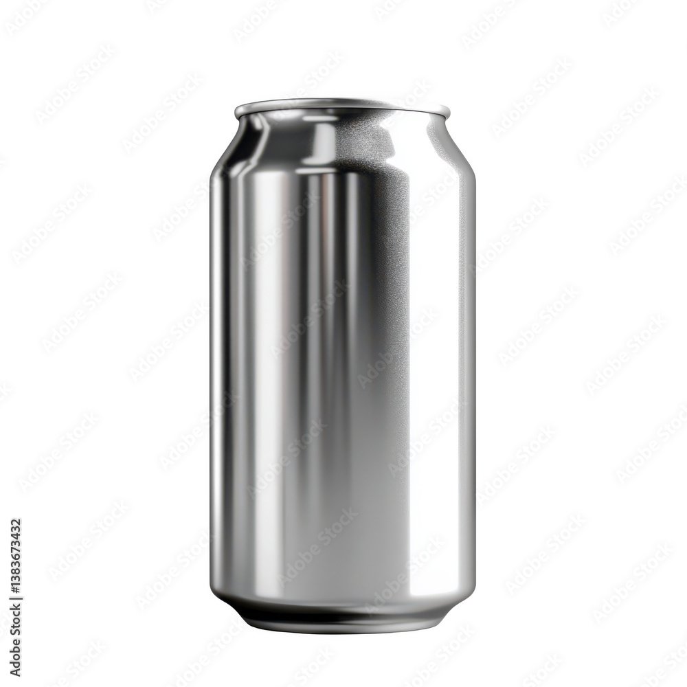 Shiny aluminum soda can with metallic reflection on transparent background Shiny aluminum soda can with metallic reflection on transparent background