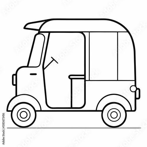 Auto Rickshaw Outline Coloring Book Page Line Art