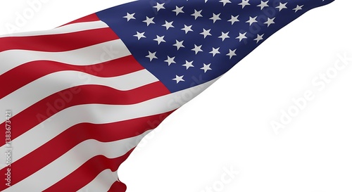 A majestic American flag billowing proudly, symbolizing freedom and patriotism with rich red and white stripes against a crisp blue field of stars.