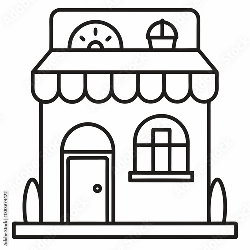 Bakery Shop Outline Coloring Book Page Line Art

