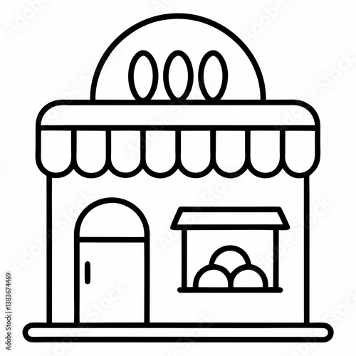 Bakery Shop Outline Coloring Book Page Line Art

