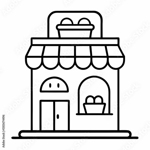 Bakery Shop Outline Coloring Book Page Line Art

