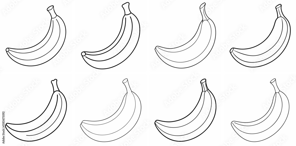 Obraz premium Banana Outline Coloring Book Page Line Art Drawing Set White Background