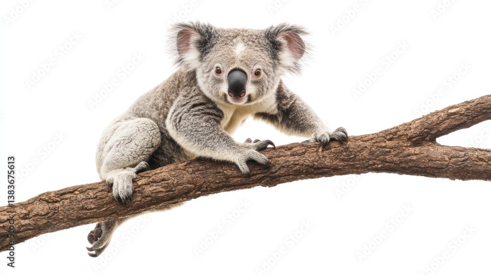 Fototapeta premium Koala Sitting on Branch Isolated Cute Australian Animal Portrait