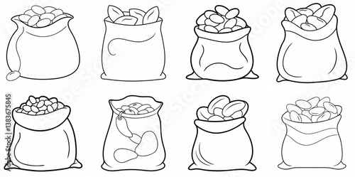 Beans in a Bag Outline Coloring Book Page Line Art Drawing Set White Background