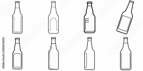 Beer Bottle Outline Coloring Book Page Line Art Drawing Set White Background