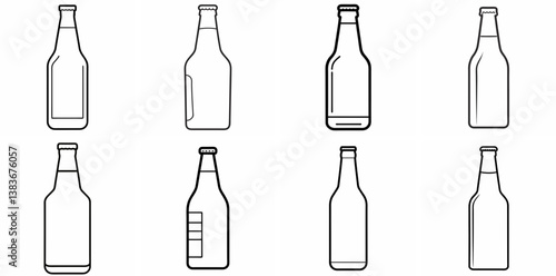 Beer Bottle Outline Coloring Book Page Line Art Drawing Set White Background