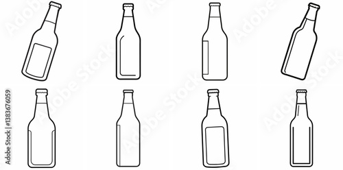 Beer Bottle Outline Coloring Book Page Line Art Drawing Set White Background