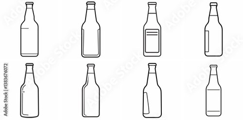 Beer Bottle Outline Coloring Book Page Line Art Drawing Set White Background
