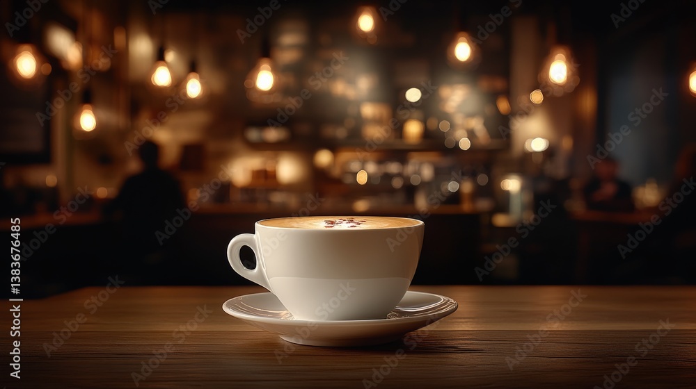 Delicious Coffee Cup with Latte Art in Cozy Cafe Atmosphere Delicious Coffee Cup with Latte Art in Cozy Cafe Atmosphere