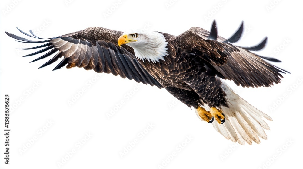 Fototapeta premium Bald Eagle in Flight with Spread Wings on Isolated Background