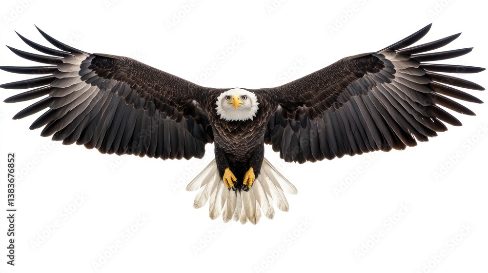 Obraz premium Bald Eagle Soaring Wings Spread Isolated on White Background in Flight
