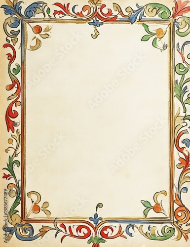 Medieval Illuminated Manuscript Border Frame.