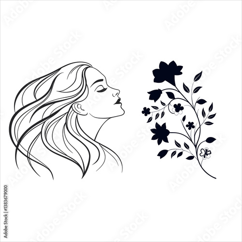 Long-haired beauty fashion silhouette woman face illustration