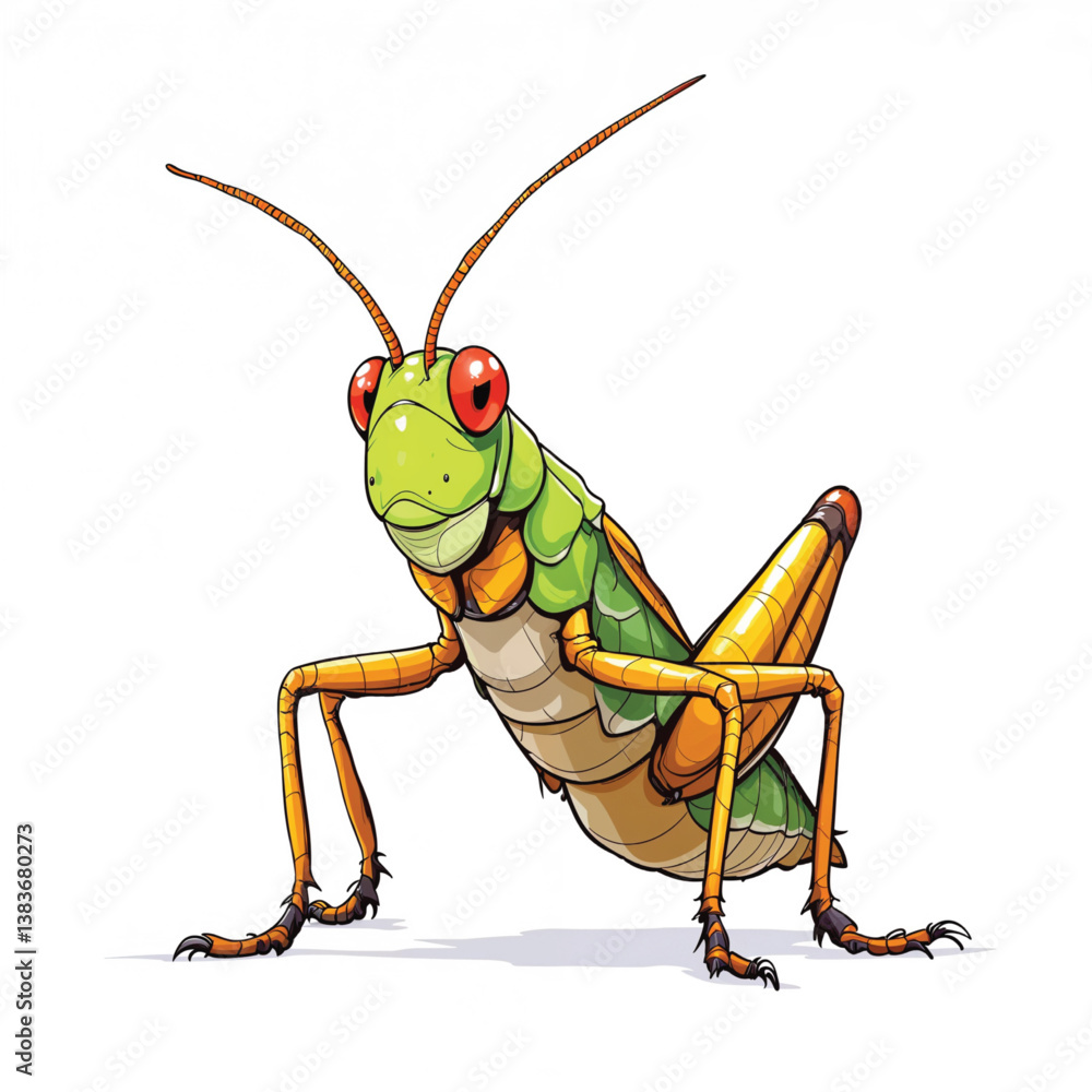 Fototapeta premium Adorable Cartoon Grasshopper Vector Illustration